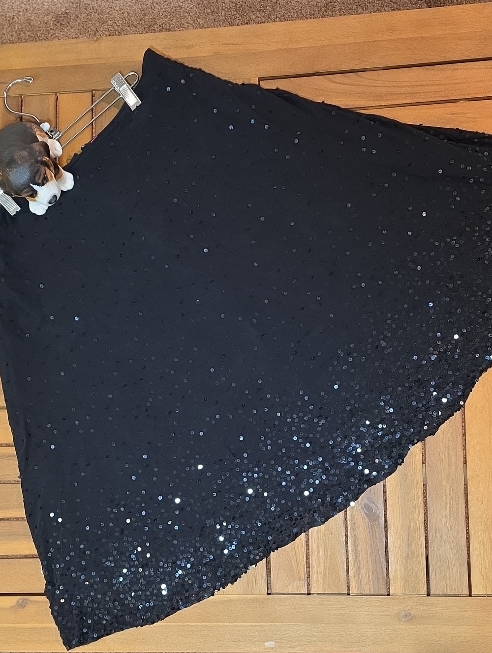 Charlotte Tarantola Black Sequin Asymmetrical Skirt w/Slip